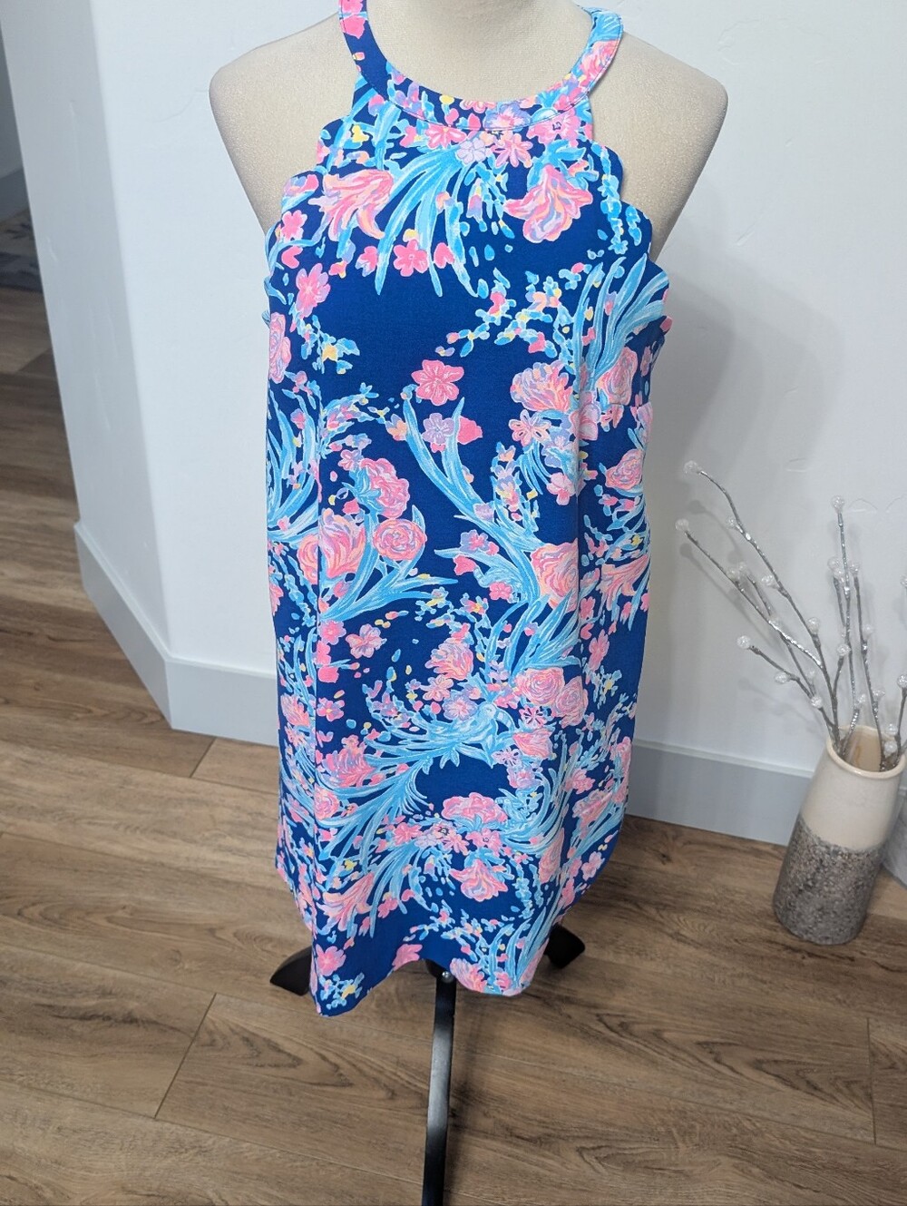 Lilly Pulitzer Navy Floral Halter Swim Coverup with Pink & Light Blue Accents